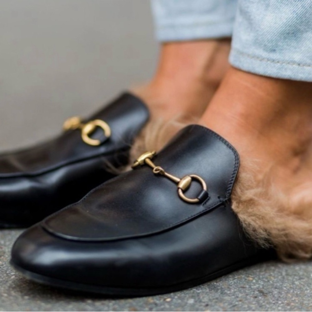 Gucci fur lined Princeton mules